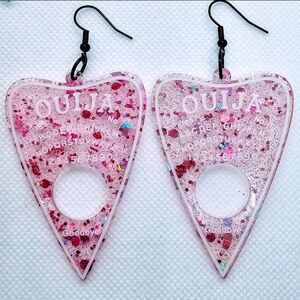 Pink Sparkles Planchette / Ouija Earrings! Hypo-Allergenic Hook Earrings‎